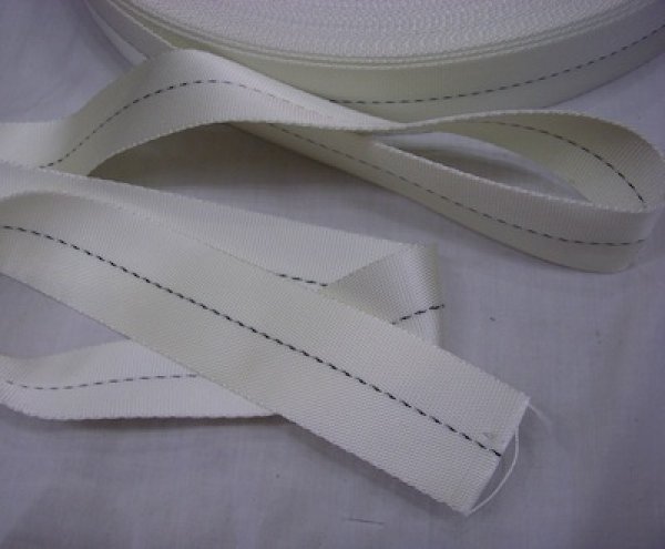 画像5: 軍用平ヒモ　幅45mm　ナイロン　ライン入り　白　90年代 (5)